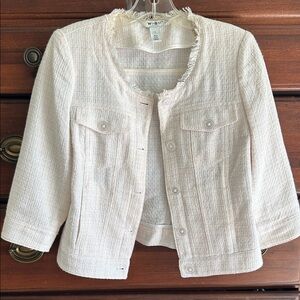 White House Black Market Off-White Textured Blazer.  Hints of peach throughout.